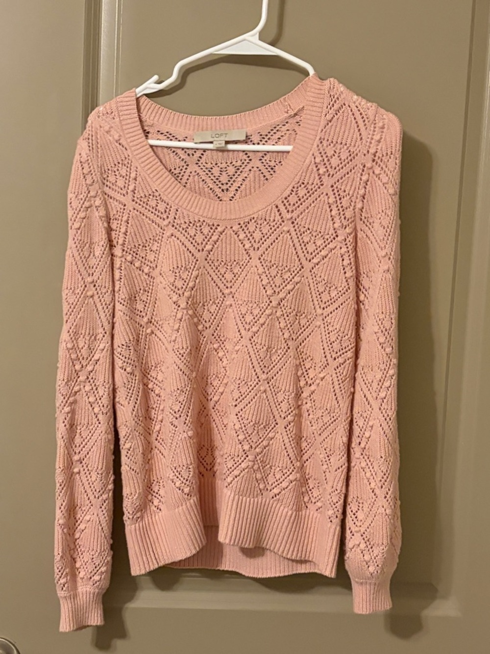 LOFT Pink Openwork Scoop Neck Pullover Sweater